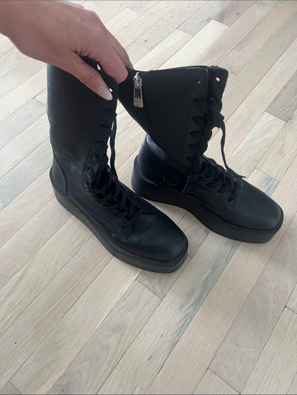 Zara Black Lace-Up Platform Combat Boots
